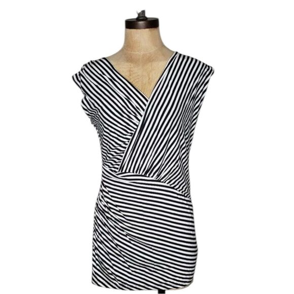 NWT Metaphor Black & White Striped Wrap Top Small – Sleeveless Ruched Blouse - Picture 3 of 10